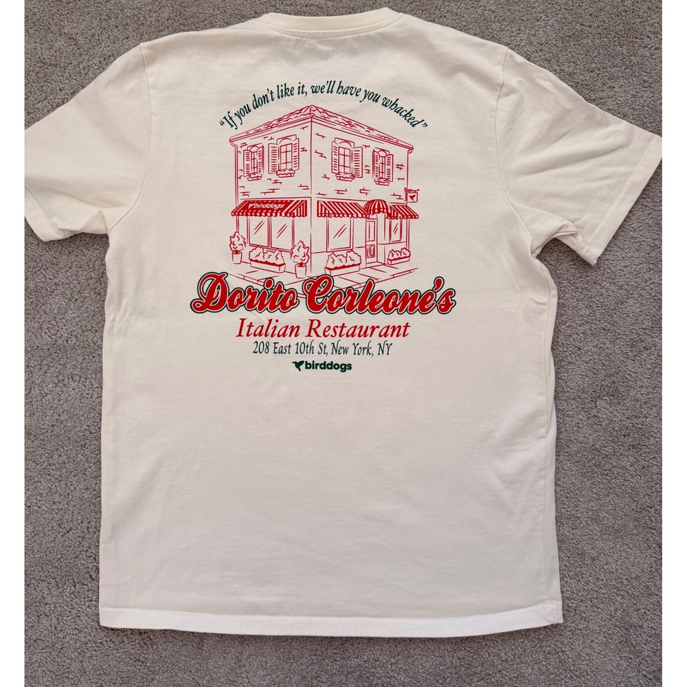 Birddogs Mens Dorito Corleones Italian Restaurant Graphic T-Shirt Cream Large
